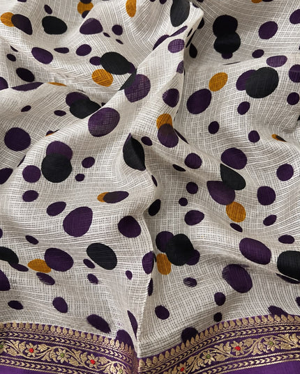 Pure Silk Kota Saree With Peacock Print and Small Kanchi Border - Violet