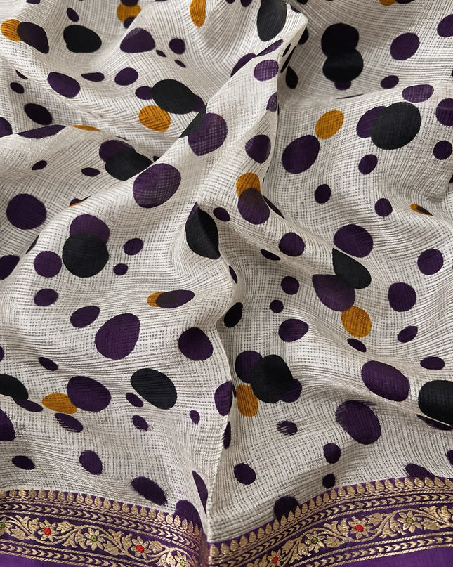 Pure Silk Kota Saree With Peacock Print and Small Kanchi Border - Violet