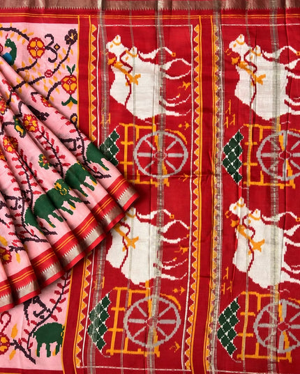 Mangalagiri saree with Potola Print and contrasting border - Pink