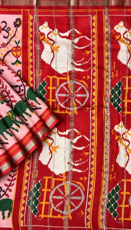 Mangalagiri saree with Potola Print and contrasting border - Pink