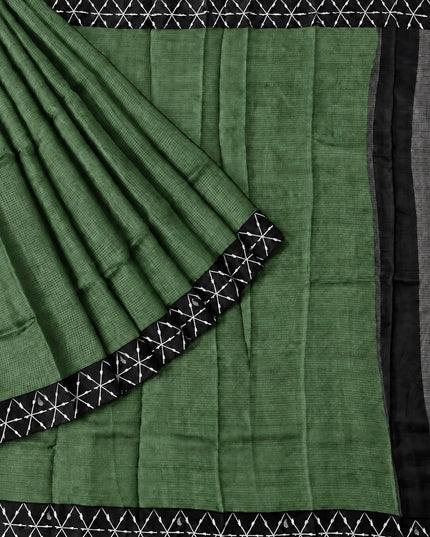 Pure Silk Kota Saree With Contrast Border - Mehandi Green