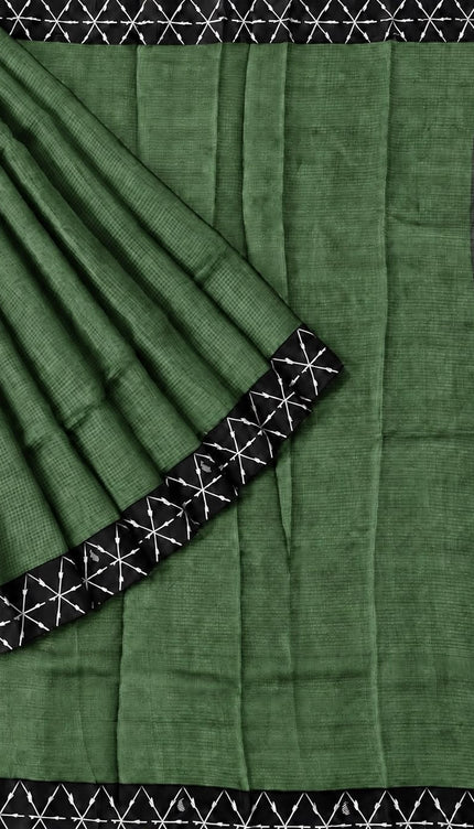 Pure Silk Kota Saree With Contrast Border - Mehandi Green