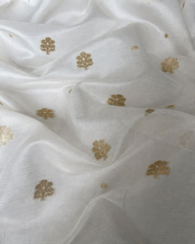 Kota Silk saree with Golden Buttes and Thread Embroidery Borer - Cream