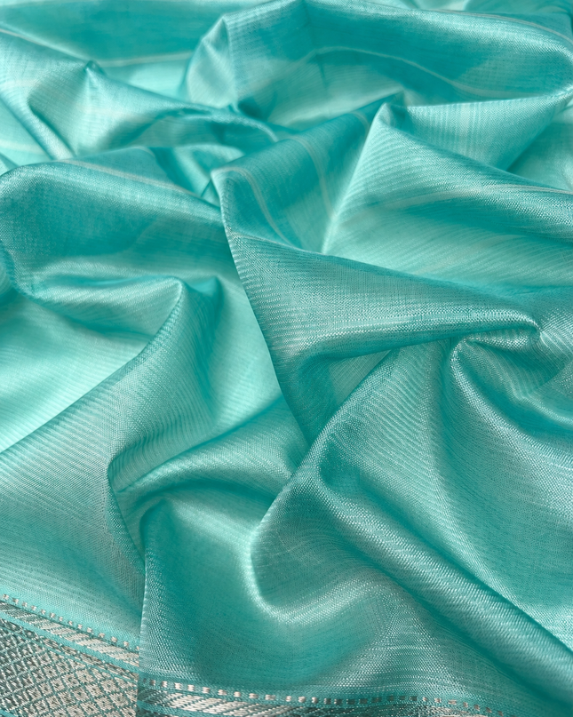 Mangaligiri Silk  Saree with  Thread  Weaving Checks Design and Golden Zari Temple  Border -  Sea Green