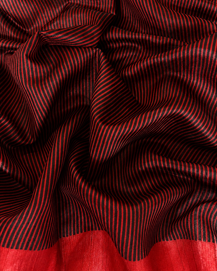 Tusser Jamdani Saree Weaving Butties  With Contrast Border-  Black