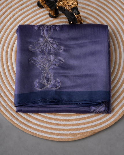 Tusser Silk Saree with Ari work and Contrast Border  - Lavender