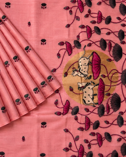Linen Saree with Allover Thread Weaving Butties - Light Pink