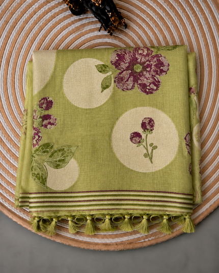 Chanderi Saree with Self Weaving Floral Design - Green