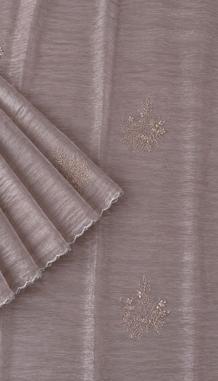 Soft  Tissue Orznga  Saree With Ari work and scallop Border- light Violet