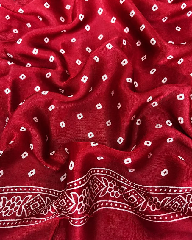 Modal silk saree with ajrakh Design and  Contrast Border - Red
