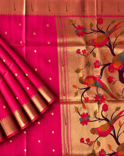 Chanderi  Saree with All over Golden Butties and muniya Border - Pink