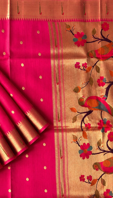 Chanderi  Saree with All over Golden Butties and muniya Border - Pink