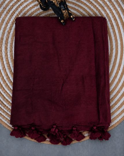 Mul cotton saree and Border Less with Tassels-  Wine