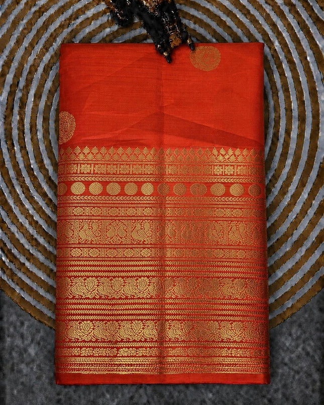 Pure Pattu Saree With Gold Peacock Buttes and Golden Border- Pink