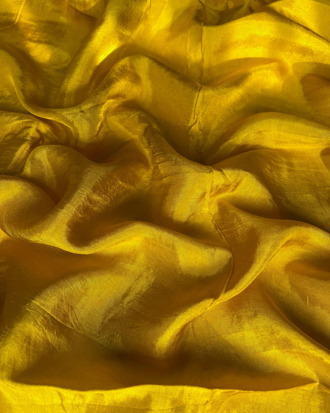 Chinon Crepe Saree With Golden Checks Design and Thread Embroidery Border - Mustard