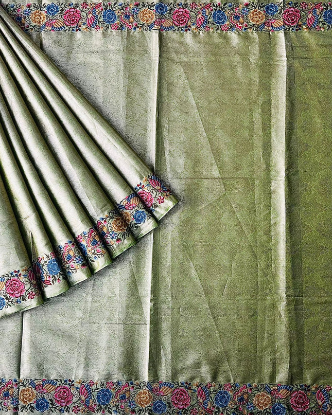 Tissue Banaras Saree with Pet point Border- Green