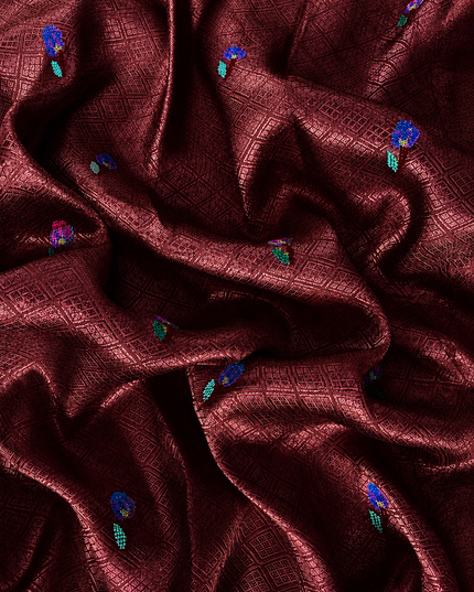 Banaras saree Self Weaving  Floral Butties  and Kaddi Border - Maroon
