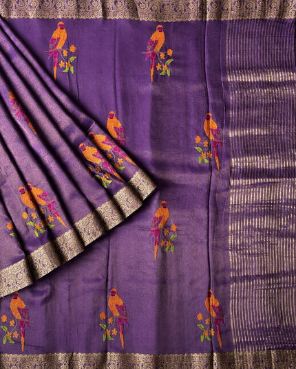 Tissue Banaras saree  with petti point work and Golden Border -  Light violet