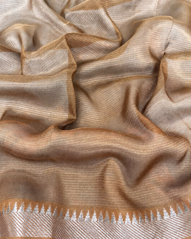 Mangalagiri saree with Potola Print and contrasting border - Brown