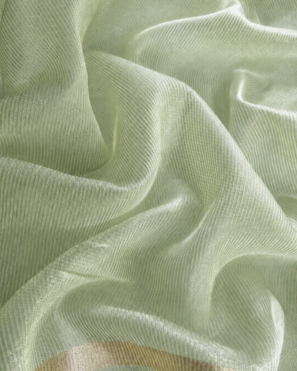 Mul Chanderi saree with Thread Embroidery Butties And Golden Zari Border  - Light Green