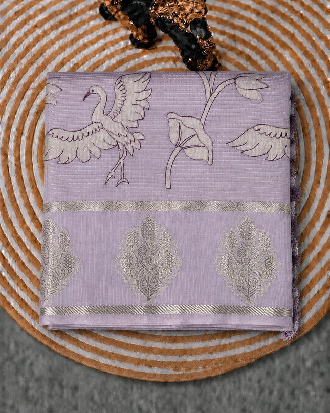 Kora Kota Saree with Applique work and Gap Border - Lavender