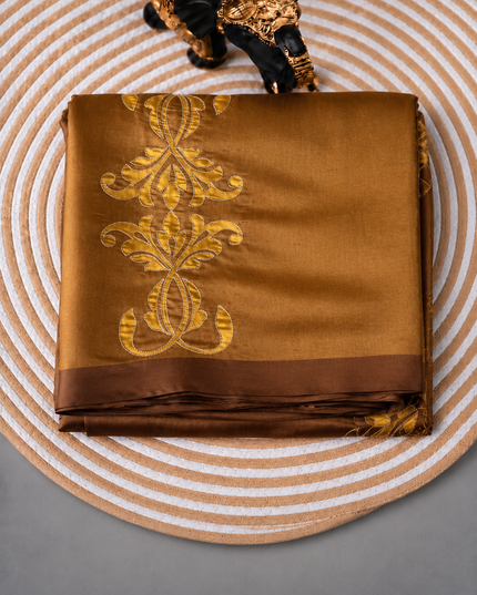 Tusser Silk Saree with Ari work and Contrast Border  -Mehandi Green