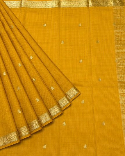 Kanchi Kota saree with Golden Zari Butties and Kanchi Border - Mustard