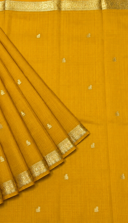 Kanchi Kota saree with Golden Zari Butties and Kanchi Border - Mustard