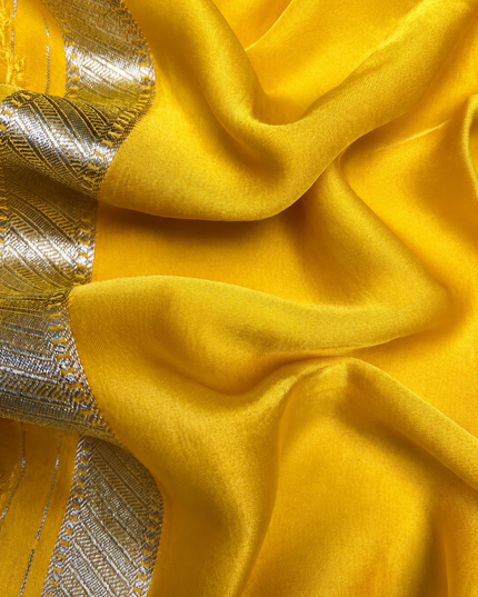 Mashru Banaras saree with Silver butties and Silver Kaddi border - Yellow