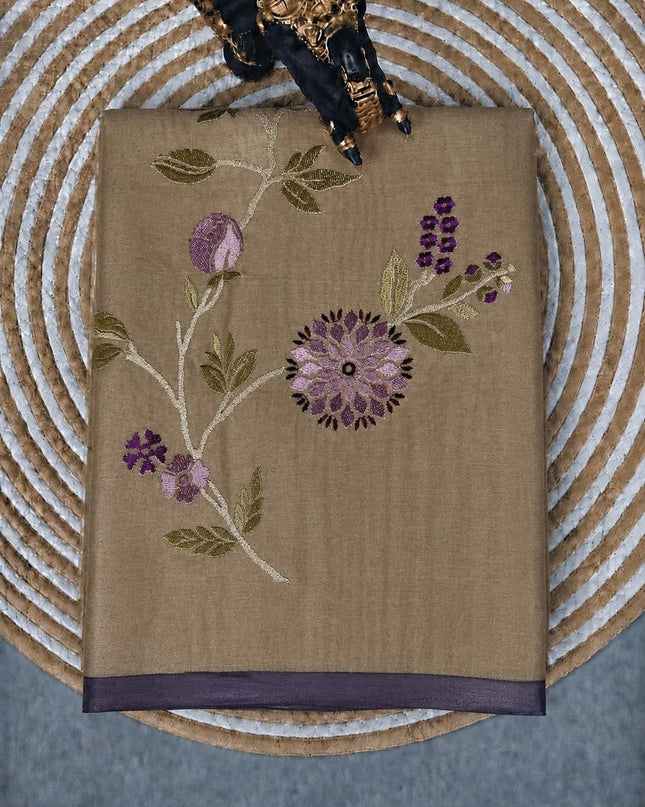 Pure Tissue Saree  with Embroidery Work and  piping border - Gold &  Lavender
