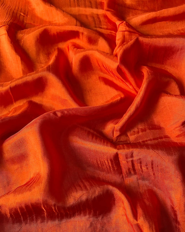 Chinon Crepe Saree With Golden Checks Design and Thread Embroidery Border -  Orange