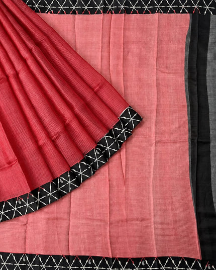 Pure Silk Kota Saree With Contrast Border - Red