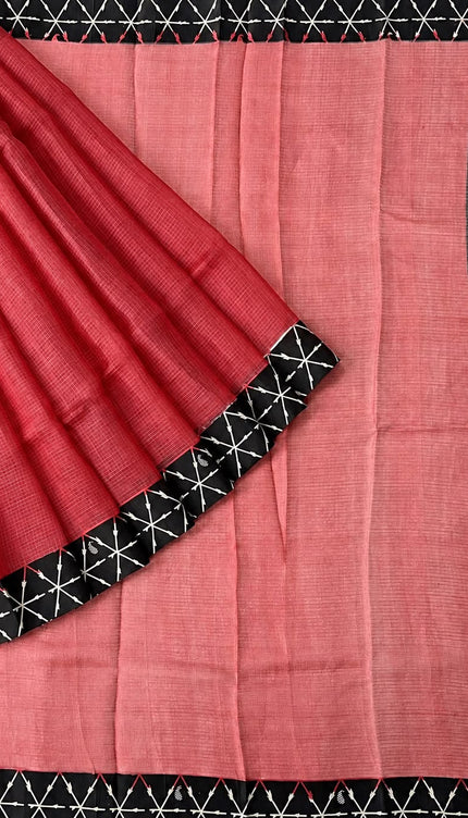 Pure Silk Kota Saree With Contrast Border - Red