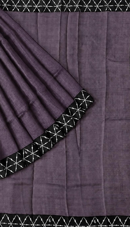 Pure Silk Kota Saree With Contrast Border - Dark Lavender