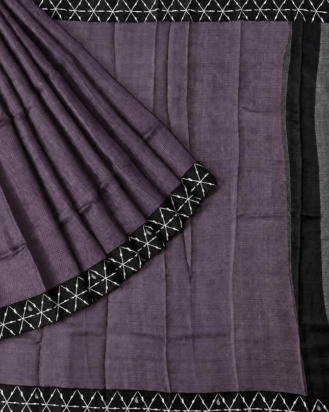 Pure Silk Kota Saree With Contrast Border - Dark Lavender