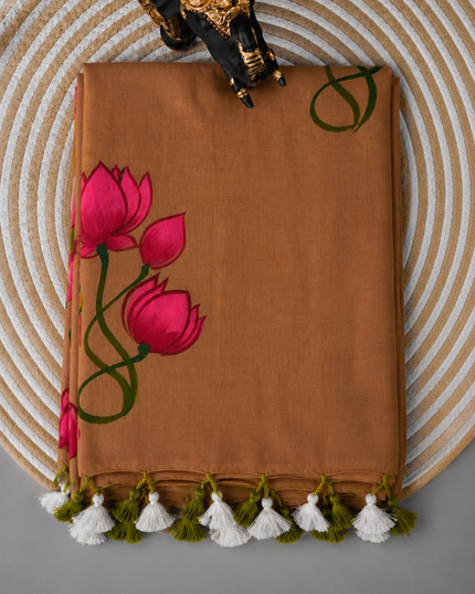 Mul cotton saree with Hand Painting  -  Onion Pink