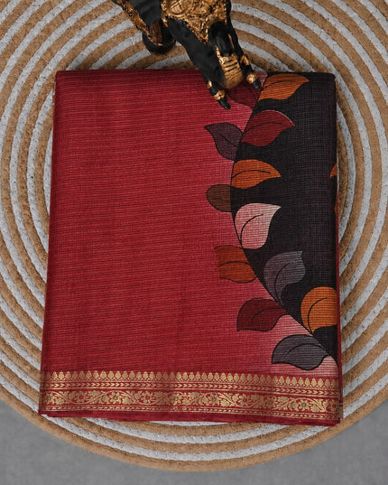Pure Silk Kota Saree With Kalamkari Print and Small Gold Border - Red