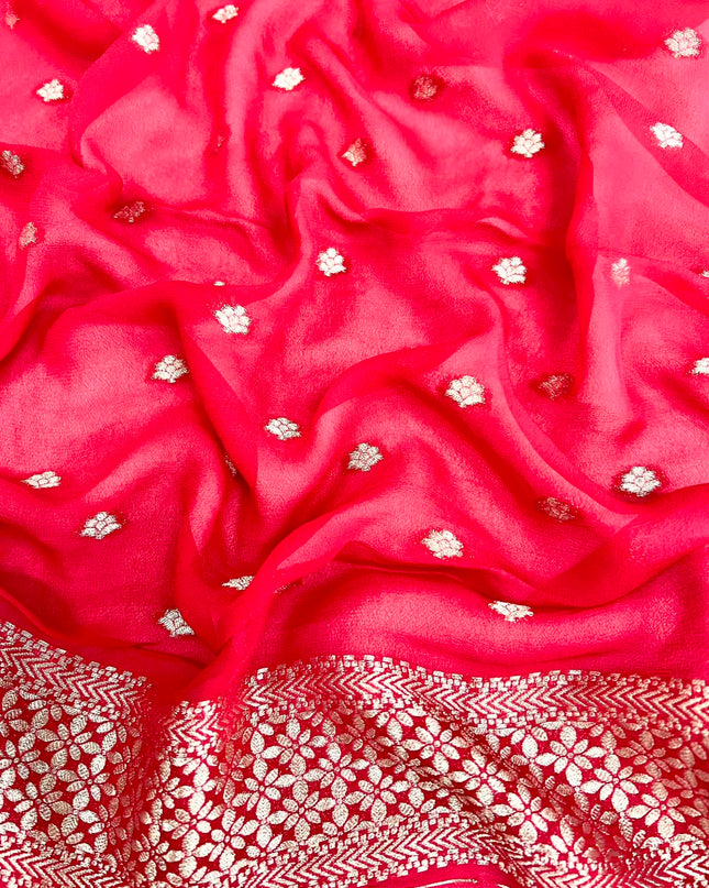 Georgette Saree with Meena Kari Weaving kaddi Border - Pink