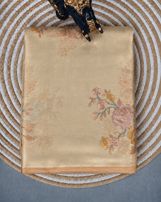 Pure Tissue Saree  with Embroidery Work and  piping border - Gold