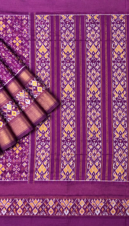 Ikkat Silk Saree with Kaddi  Border  - Purple