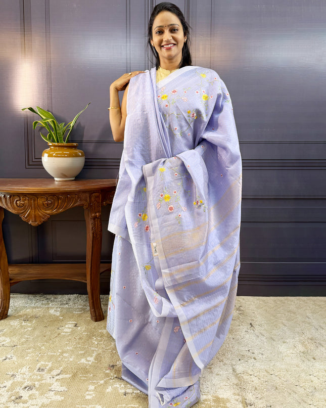 Mangalagiri Silk Embroidery Work With Border