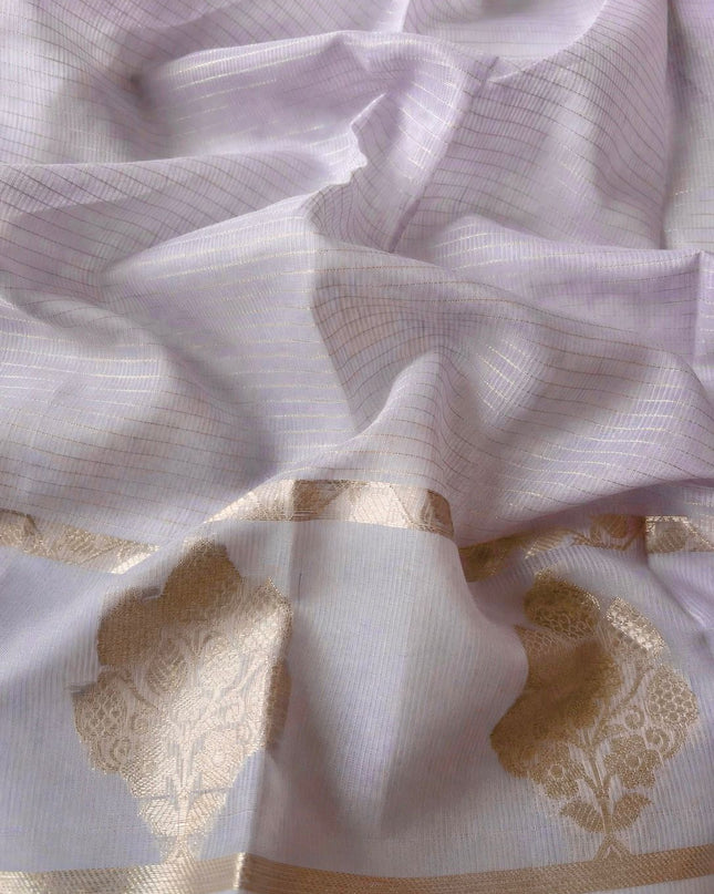 Kora Kota Saree with Applique work and Gap Border - Lavender