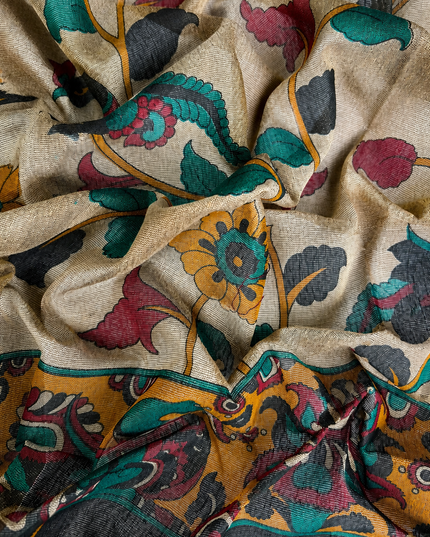 Mul cotton saree and Border Less with Tassels- Green