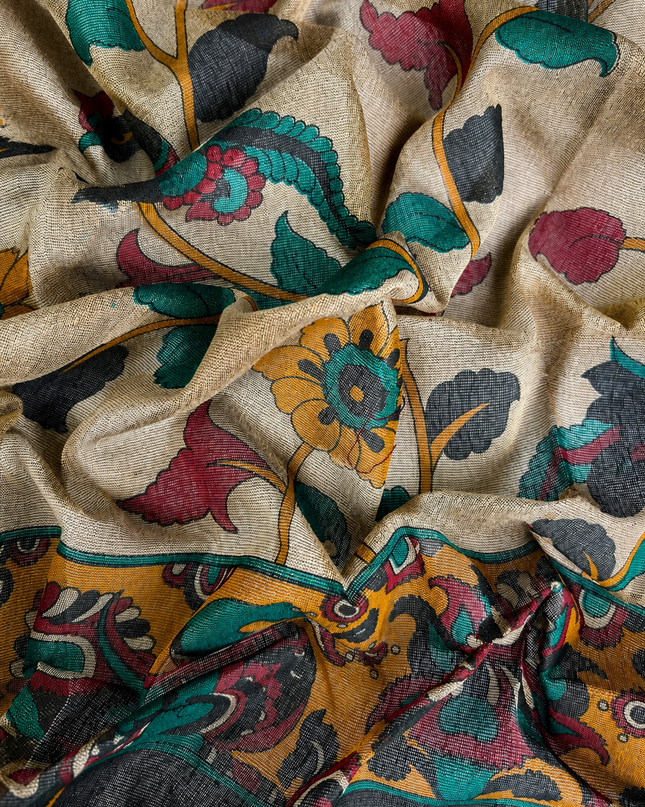 Mul cotton saree and Border Less with Tassels- Green
