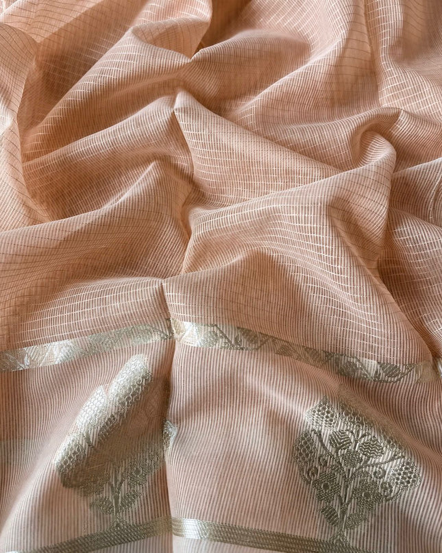 Kora Kota Saree with Applique work and Gap Border -  Rust