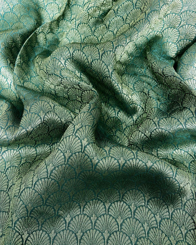 Soft Orznga Saree with Applique work with Scallop Border -  Rama Green