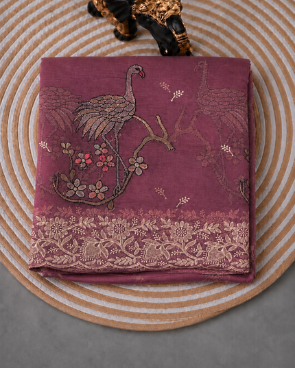 Soft Organza  Saree with Thread Work  and Scallop Border - Onion Pink