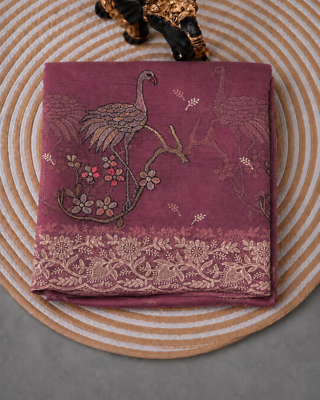 Soft Organza  Saree with Thread Work  and Scallop Border - Onion Pink