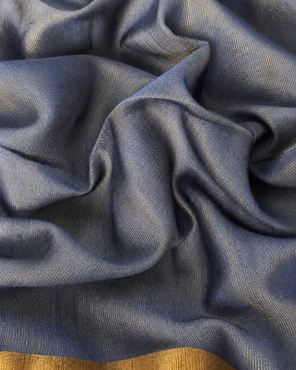 Tusser Silk Saree  With Thread Weaving Butties  With Golden Border- Light Blue
