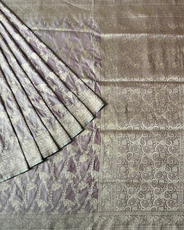 Banaras saree with All over Antic Zari Weaving Jall Design and Zari Antic Border - Light Pink